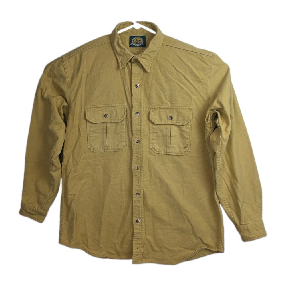 Vintage Cabela's Button-Up Chamois Shirt Men's Size XL Yellow Long Sleeves Heavy